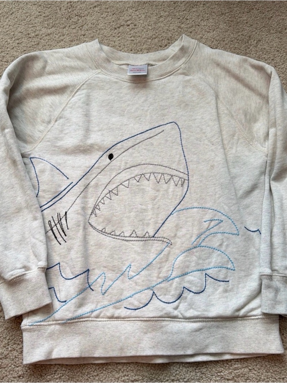 Hanna Andersson Cream Sweatshirt with Blue Shark Stitching